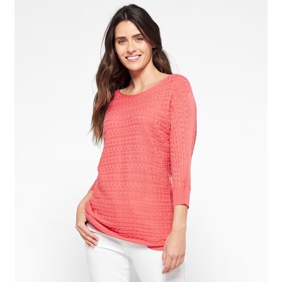 Market & Spruce Reviera Coral Cable Knit Dolman 3/4 Sweater Small - Picture 1 of 9
